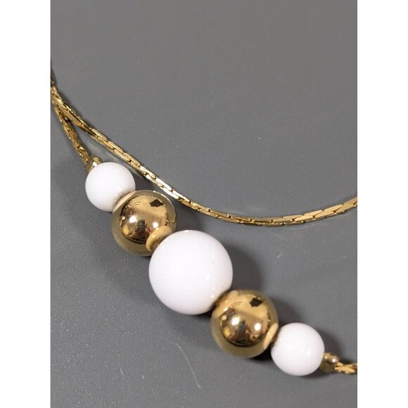 Worthington Retro White Station Bead Multi Chain Necklace Gold Tone 30" Classic - Picture 3 of 6